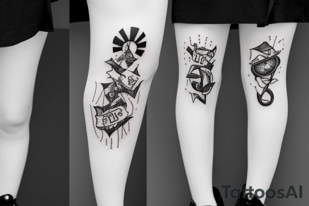 The word HALT upside down above the knee tattoo idea