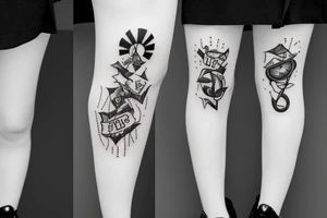 The word HALT upside down above the knee tattoo idea
