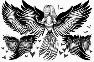 Angel with wings open and feather falling tattoo idea