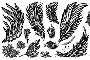 Angel with wings open and feather falling tattoo idea