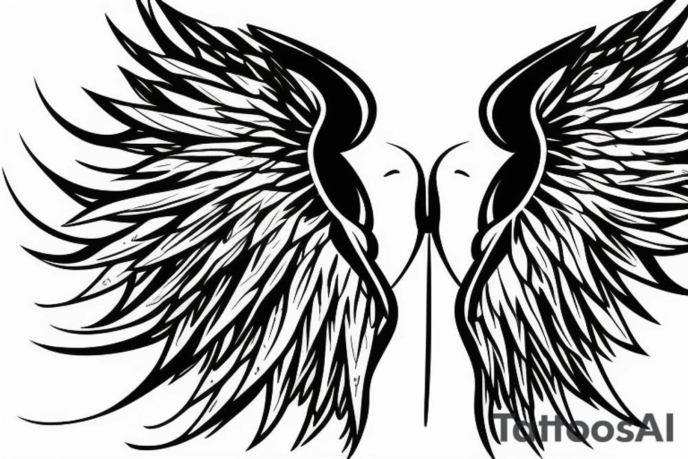 Angel with wings open and feather falling tattoo idea