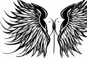 Angel with wings open and feather falling tattoo idea