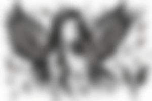 Angel with wings open and feather falling tattoo idea
