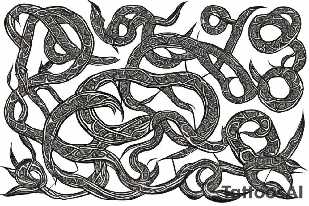 salvia divinorum leaves and vines in the shape of a serpent, tribal design tattoo idea