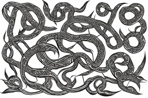 salvia divinorum leaves and vines in the shape of a serpent, tribal design tattoo idea