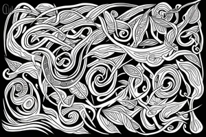 salvia divinorum leaves and vines in the shape of a serpent, tribal design tattoo idea