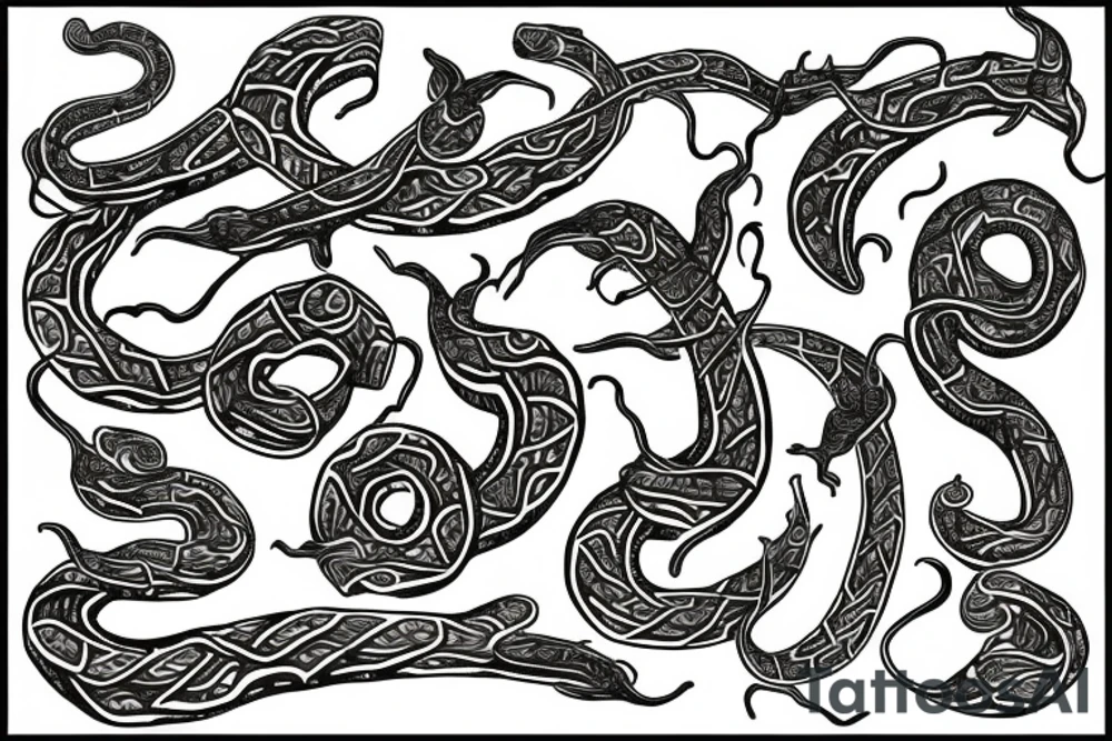 salvia divinorum leaves and vines in the shape of a serpent, tribal design on forearm tattoo idea