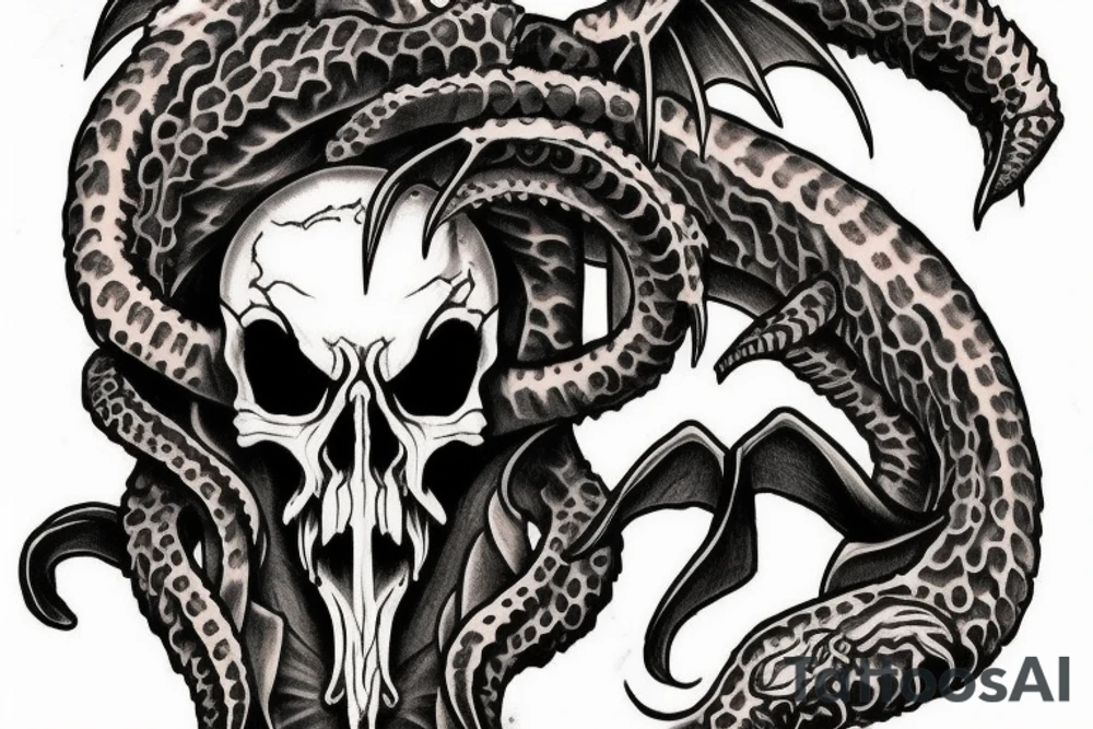 Pushed Cthulhu skull tattoo idea