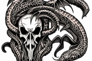 Pushed Cthulhu skull tattoo idea