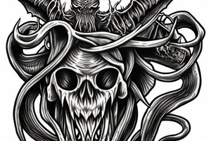 Pushed Cthulhu skull tattoo idea