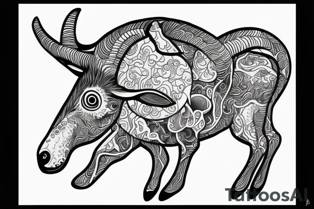 Psychedelic goat made out of water tattoo idea