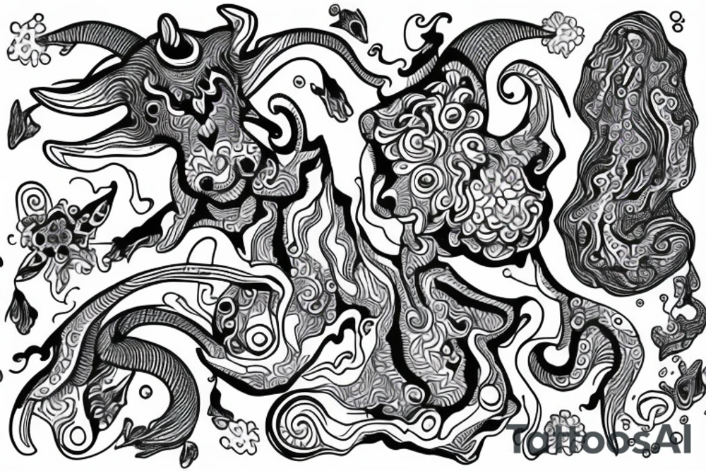 Psychedelic goat made out of water tattoo idea