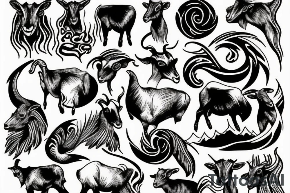 goat and a wave of water tattoo idea