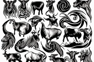 goat and a wave of water tattoo idea