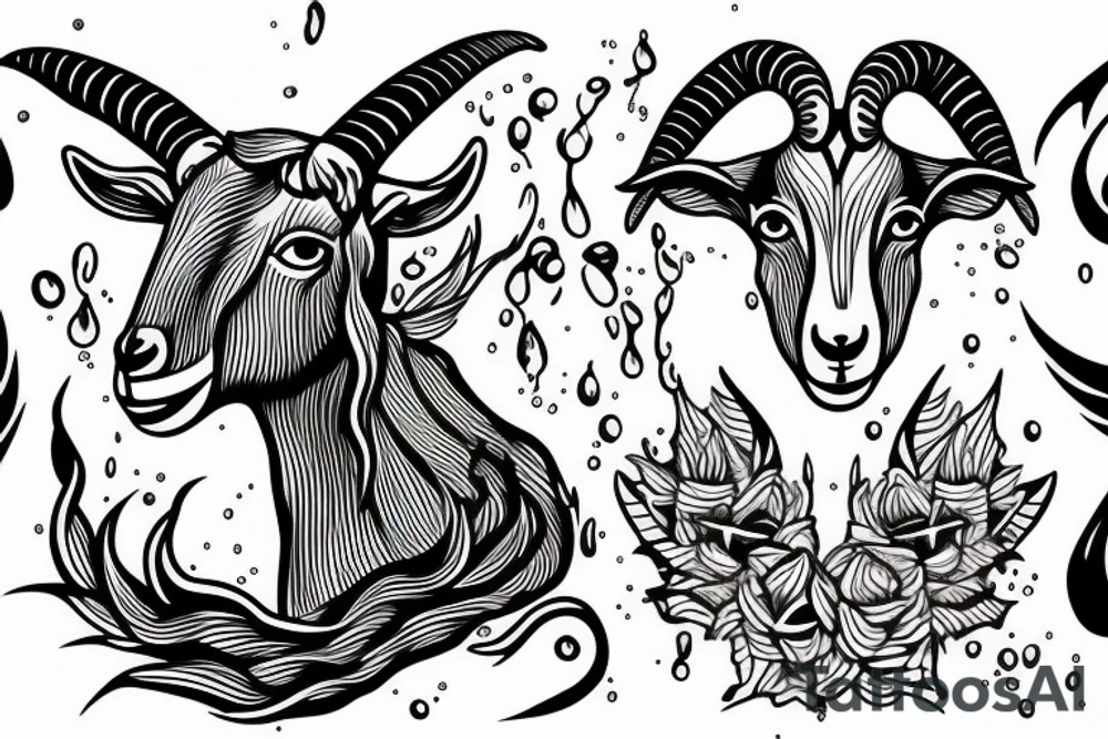 goat and a wave of water tattoo idea