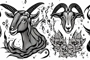 goat and a wave of water tattoo idea