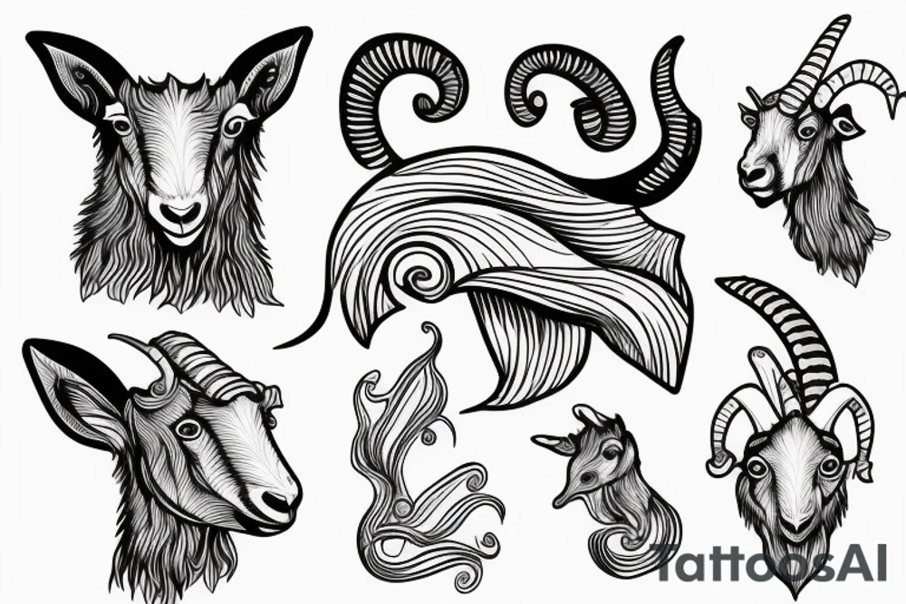 Trippy goat and a wave of water tattoo idea