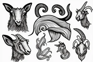 Trippy goat and a wave of water tattoo idea