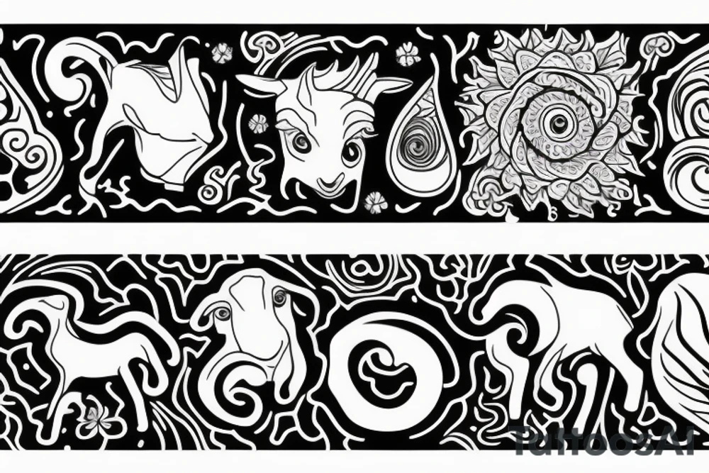 Trippy goat and a wave of water tattoo idea