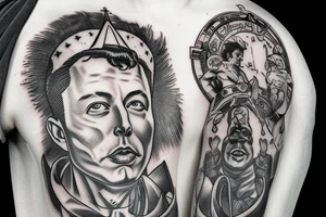 Elon Musk as a greek god on mount olympus tattoo idea