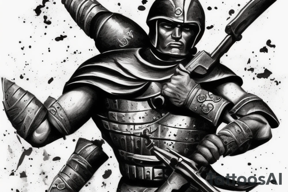 Spartan soldier killing persians, war, 3D tattoo idea