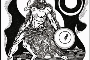 Image of Prometheus (as a symbol of light, hope and altruism) with the sun in the background and Image of Sisyphus (as a symbol darkness, and egoism) with a waning moon in the background tattoo idea