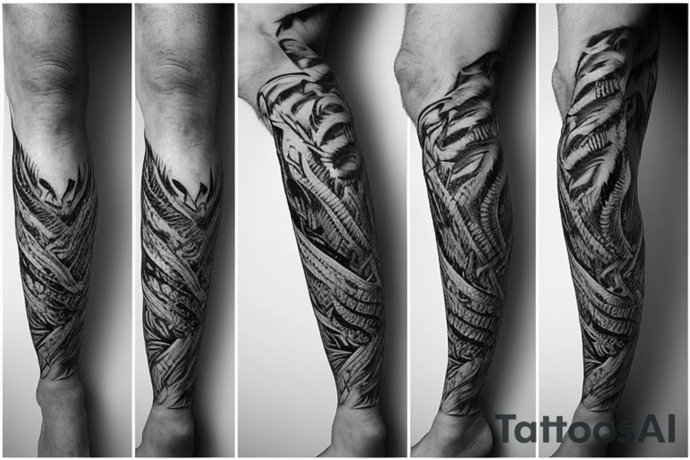 Tiger snake wrapped around leg swallowing own tail tattoo idea
