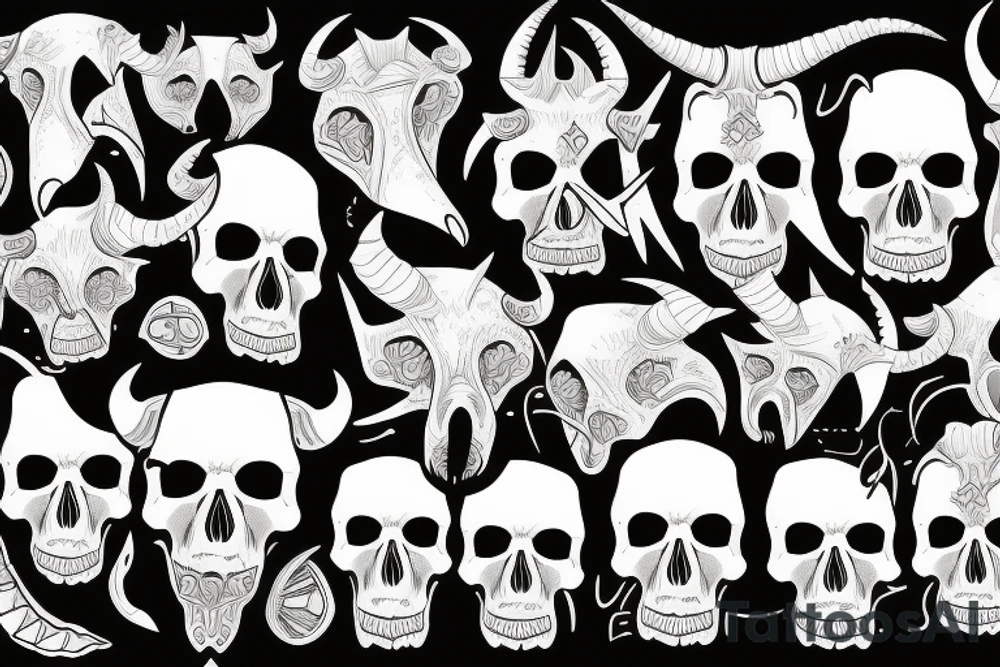 Skull of a 4 horned animal with tusks like a warthog tattoo idea