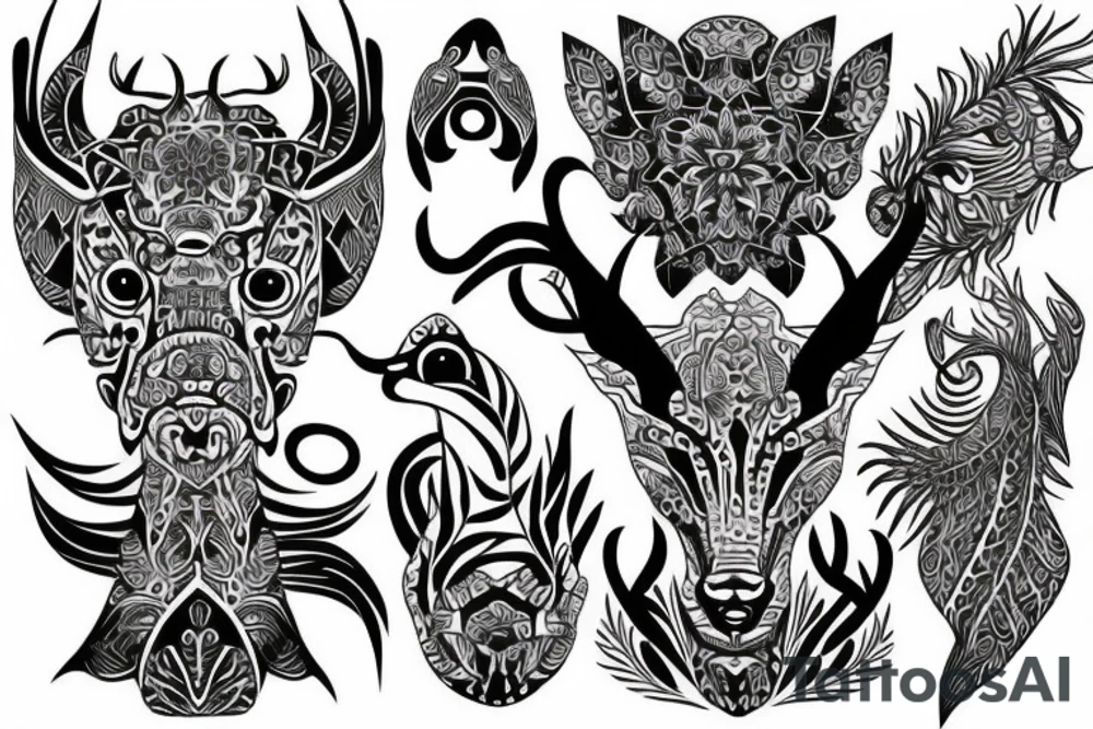 hybrid animal that blends into a more intricate yet gentle tribal design tattoo idea