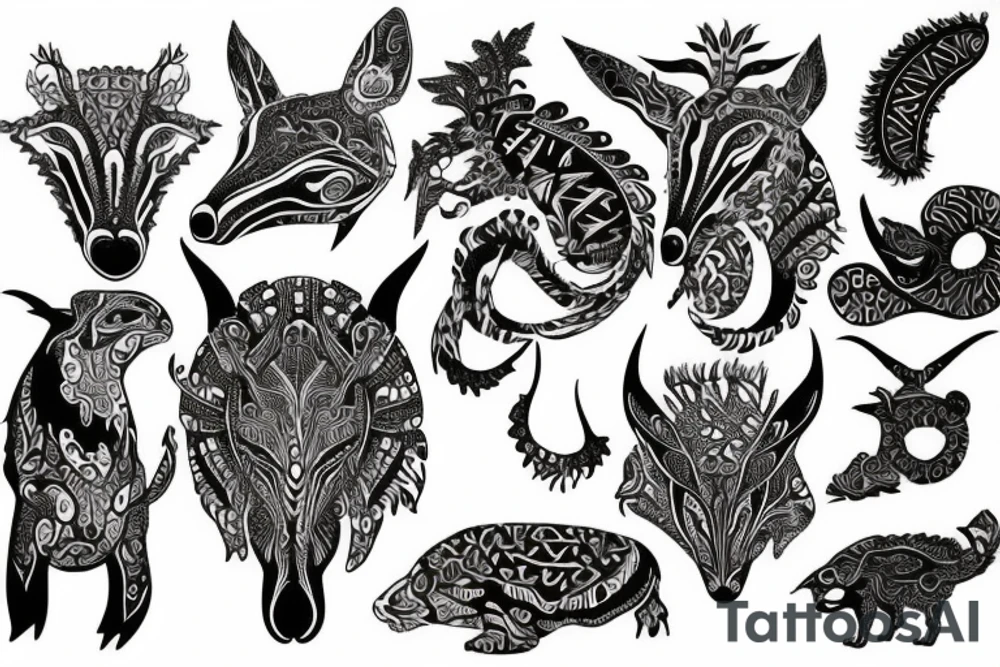 hybrid animal that blends into a more intricate yet gentle tribal design tattoo idea
