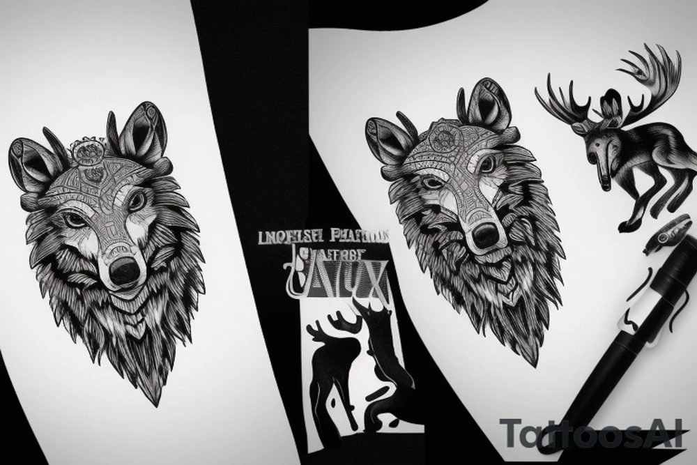 Totem pole, moose, black bear, hawk, king fisher, wolf, red fox tattoo idea