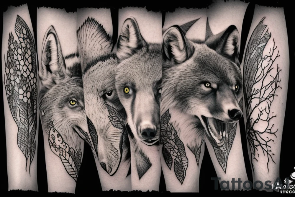 moose, black bear, hawk, king fisher, wolf, red fox tattoo idea
