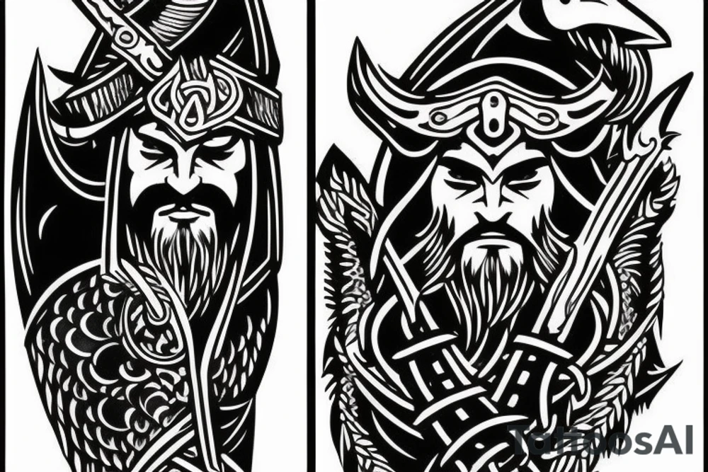Shoulder Viking tattoo of Odin with ravens tattoo idea