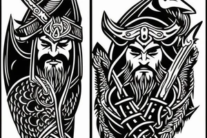 Shoulder Viking tattoo of Odin with ravens tattoo idea