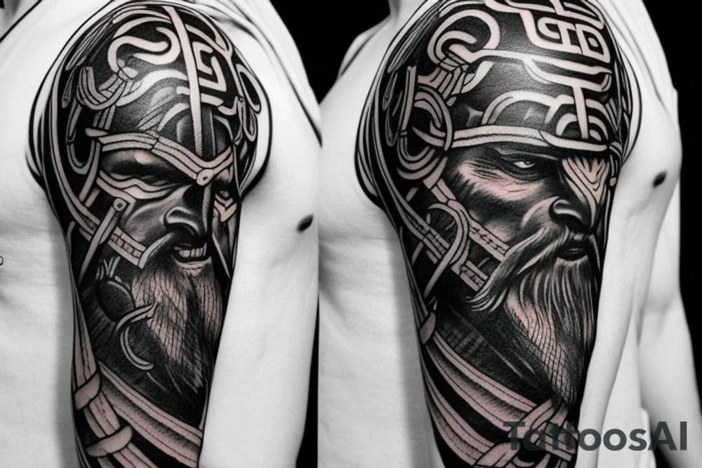 Shoulder Viking tattoo of Odin with ravens tattoo idea