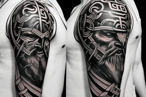 Shoulder Viking tattoo of Odin with ravens tattoo idea
