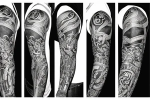 Arm sleeve with a Griffen and a spartan warrior tattoo idea
