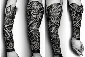 Arm sleeve with a Griffen and a spartan warrior tattoo idea