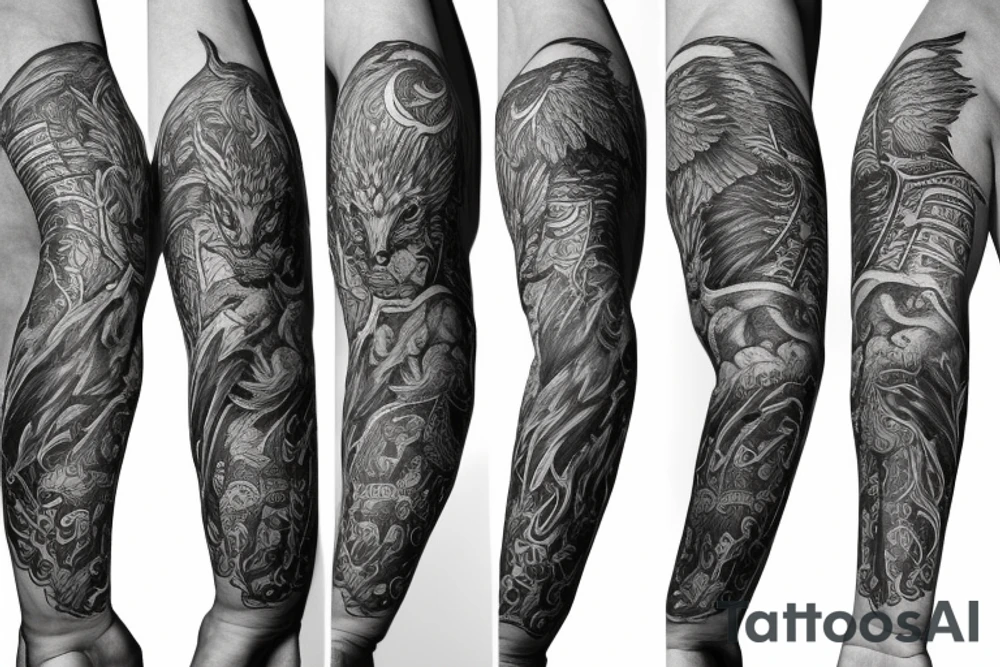Arm sleeve with a Griffin and a spartan warrior tattoo idea Arm sleeve with a Griffin and a spartan warrior tattoo idea