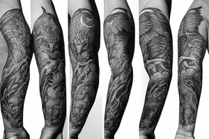 Arm sleeve with a Griffin and a spartan warrior tattoo idea