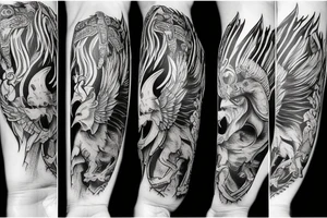 Arm sleeve with a Griffin and a spartan warrior tattoo idea