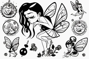 Sad fairy in a snowball tattoo idea