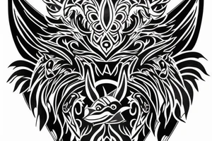 Wolf head with 2 bird heads inside tattoo idea