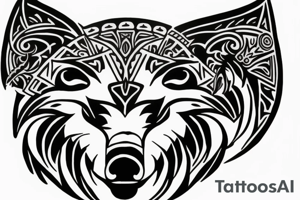 Wolf head with 2 bird heads for eyes tattoo idea