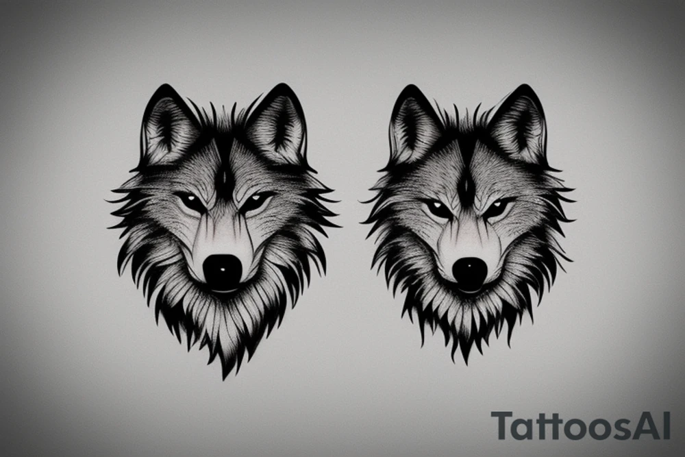 Wolf head with 2 bird heads for eyes tattoo idea