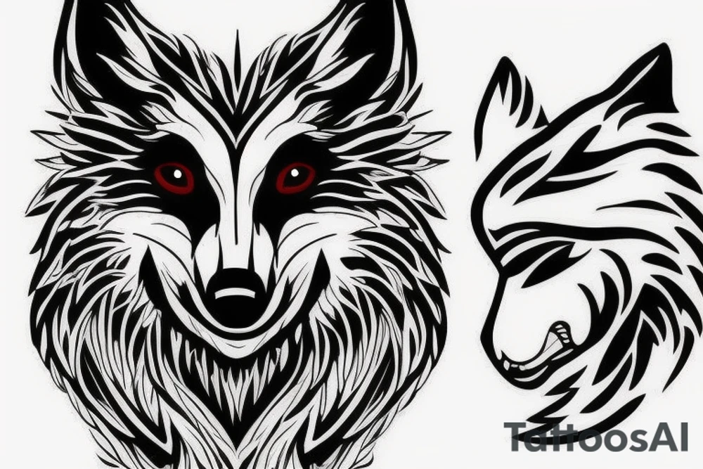 Wolf head with 2 bird heads for eyes tattoo idea