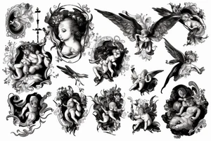 two flying baroque painting angle babies tattoo idea