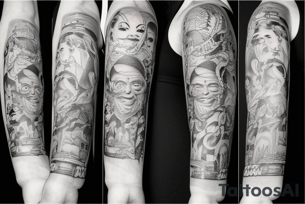 Arm sleeve smile now cry later praying hands serenity prayer 1956 Lincoln Whittier blvd tattoo idea