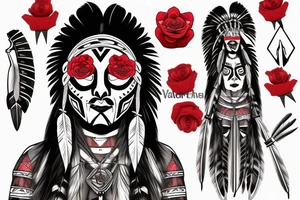 Me as a Native Indian warrior with vendetta mask and red rose tattoo idea