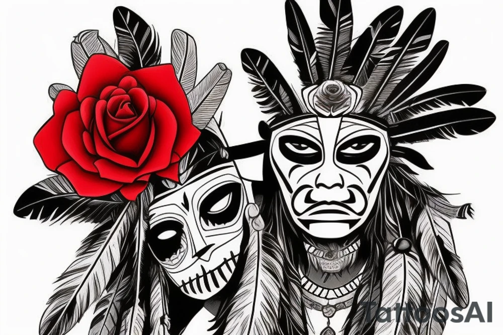 Me as a Native Indian warrior with vendetta mask and red rose tattoo idea